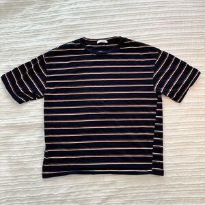 Boxy OversizedStriped Navy, Brown and White T-Shirt